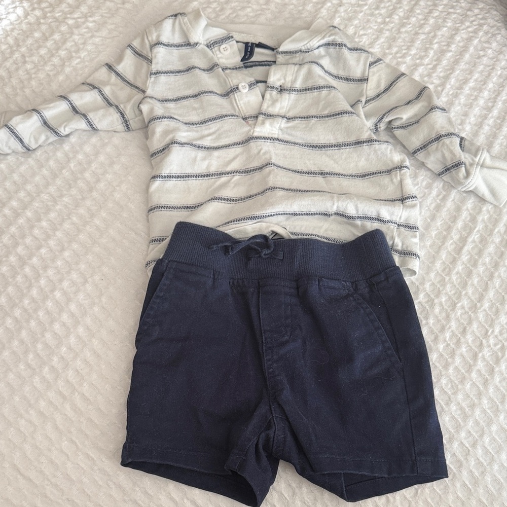 Janie and Jack White and Navy Striped Henley